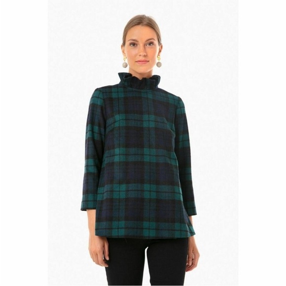Tuckernuck Tops - Tuckernuck Blackwatch Plaid Faye Blouse XS Bow Ruffle Collar Holiday Old Money
